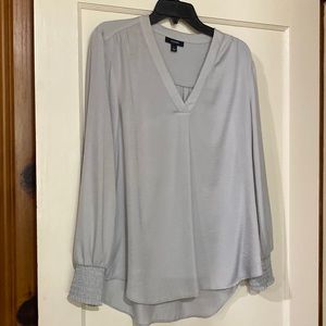 Pretty light gray blouse smocked cuff sleeves